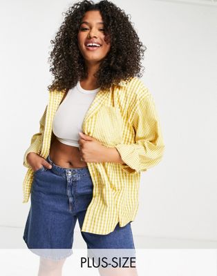 Missguided Plus shirt in yellow gingham