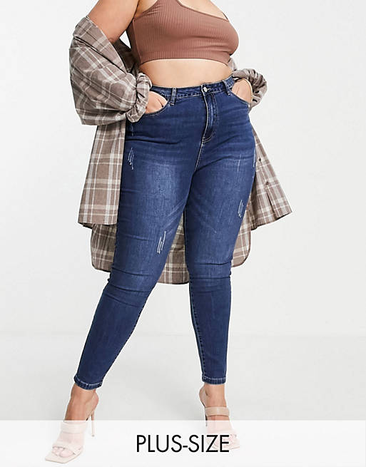 Missguided Plus Sinner high waisted jeans with back seam detail in blue