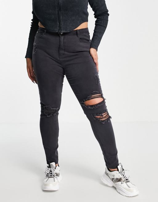 Missguided Plus - Sinner - Jean skinny taille haute déchiré - Noir, 4 de 4