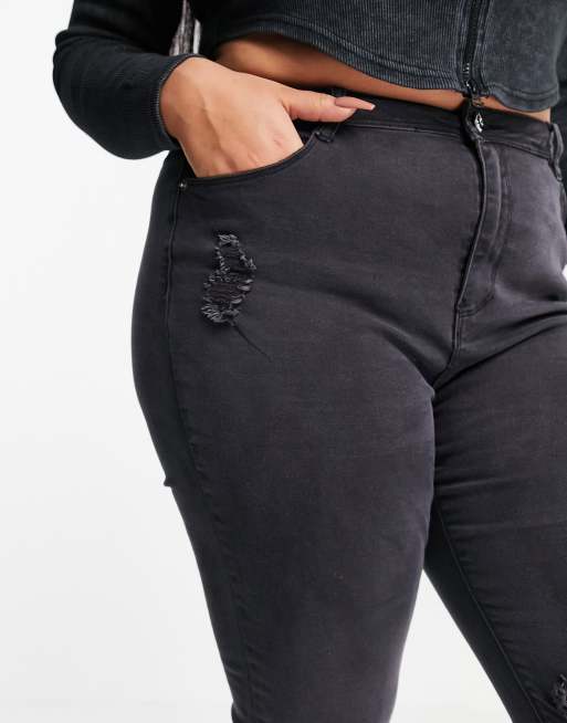Missguided Plus – Sinner – Svarta skinny jeans med hög midja och revor, 3 av 4