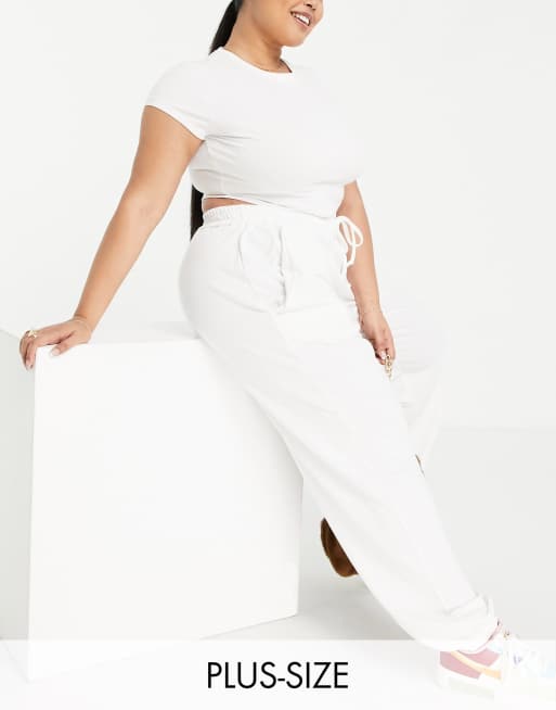 Missguided Plus size 90s joggers in white ASOS