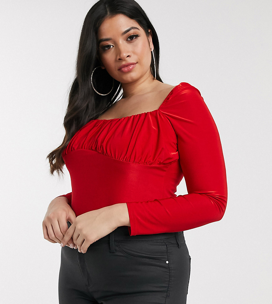 Missguided Plus Size milk maid slinky bodysuit in red