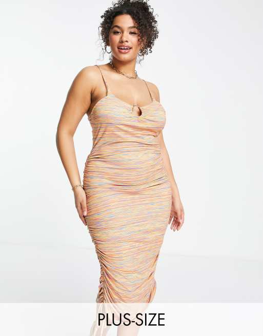 Missguided Plus slinky midi dress with ring detail in multi