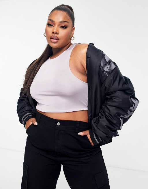Missguided Plus slinky racer front crop singlet in stone