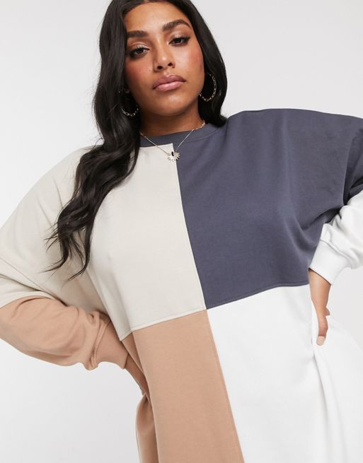 Missguided Plus – Sukienka dresowa oversize ze wzorem z blokami kolorów |  ASOS