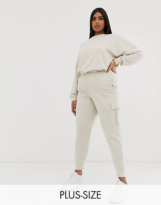  Missguided plus sweatpants with cargo pockets in beige