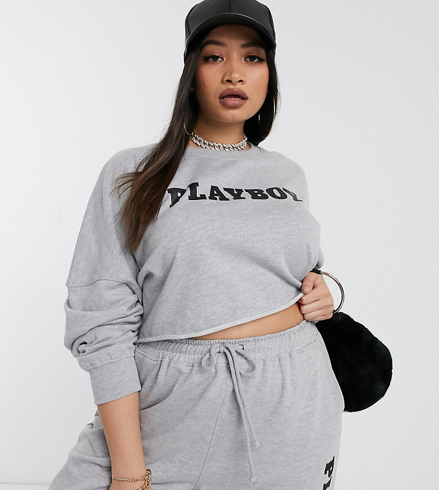 Missguided Plus - Sweatshirt met Playboy-print in grijs