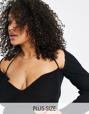 Missguided Plus sweetheart neck jumper in black