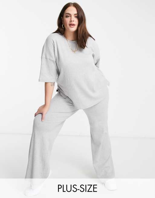 Missguided Plus t shirt and wide leg pant set in gray marl ASOS