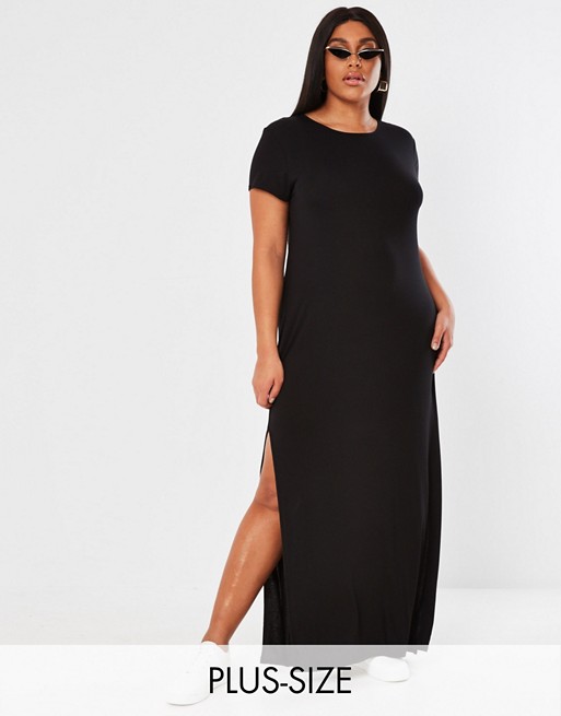 Missguided Plus t-shirt maxi dress with side split in black