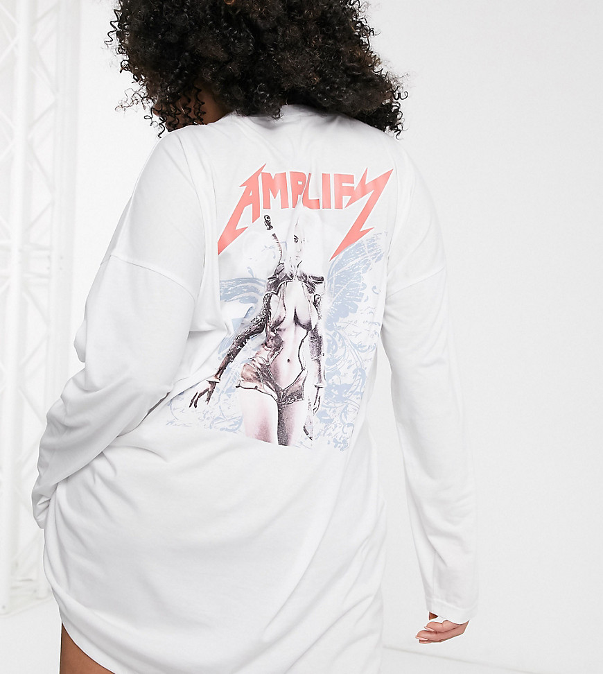 Missguided Plus - T-shirtjurk met grafische print op de rug in wit-Zwart