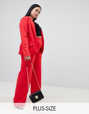 red wide leg pant suit