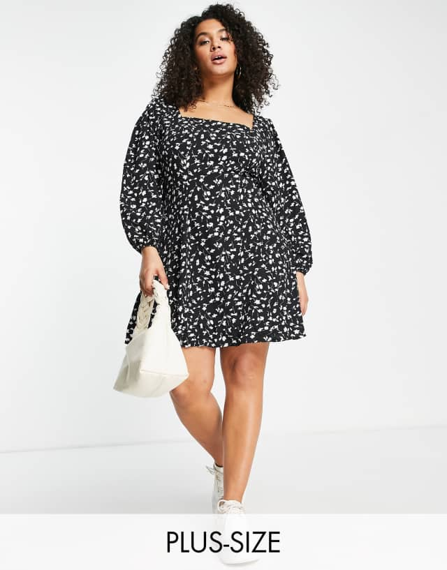 Missguided Plus tie back floral mini dress in black