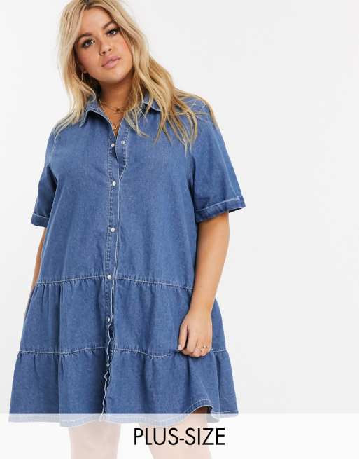 Missguided Plus tiered denim smock dress | ASOS