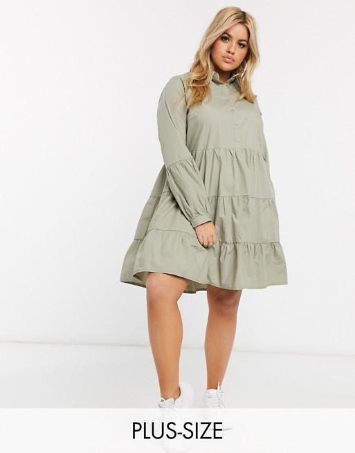 Missguided Plus tiered shirt midi dress in sage