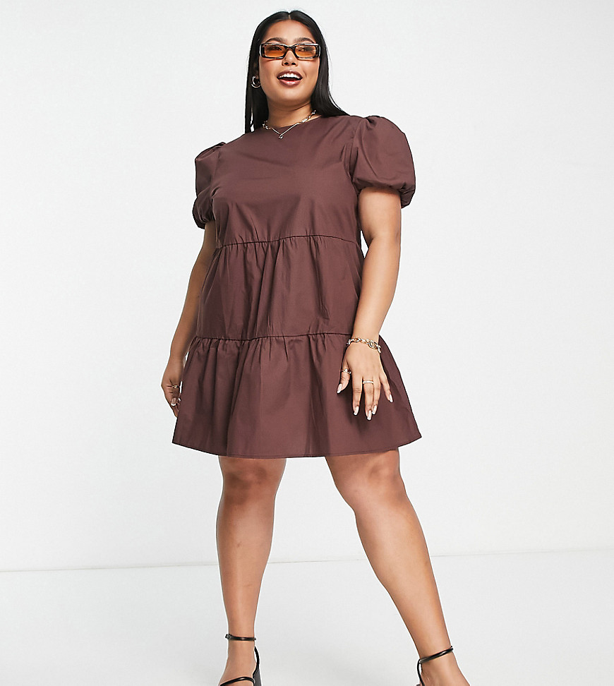 Missguided Plus tiered smock dress in chocolate-Brown