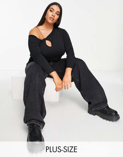 Missguided Plus - Top met lange mouwen en kettinkje in zwart