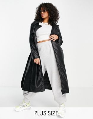 Femme Missguided Plus - Trench-coat en similicuir - Noir
