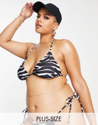 Missguided Plus triangle bikini top in zebra