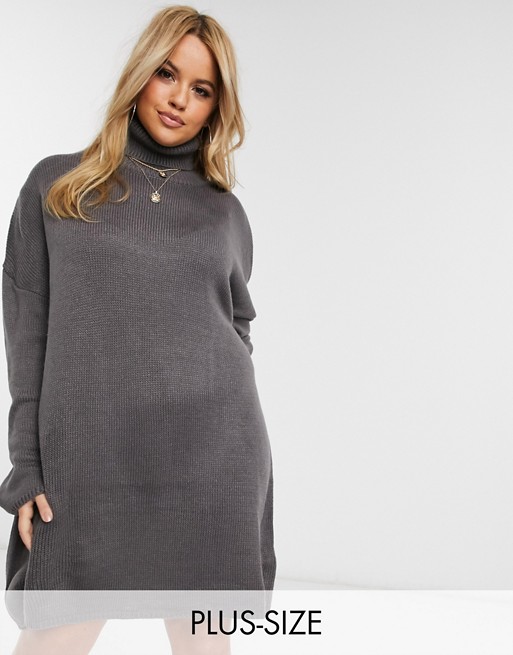 Missguided Plus turtle neck jumper dress in grey