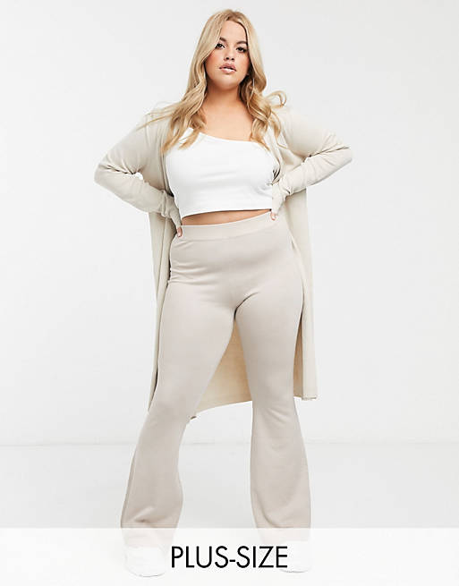 Missguided Plus two-piece elasticated high waist flared pants in stone