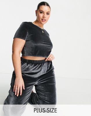 Missguided Plus velour lounge set in charcoal