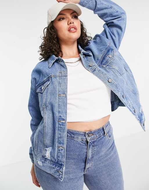 Missguided Plus Veste en jean oversize a dechirures Bleu ASOS