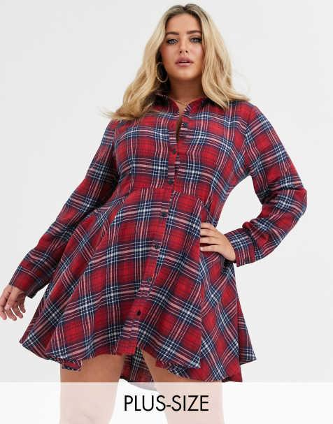 Missguided Plus - Vestito camicia skater a quadri scozzesi spazzolato