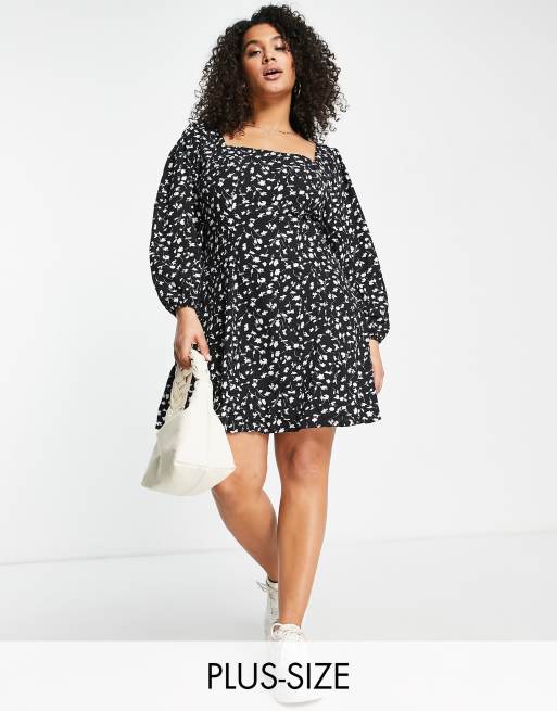Missguided Plus - Vestito corto nero a fiori con allacciatura sul retro