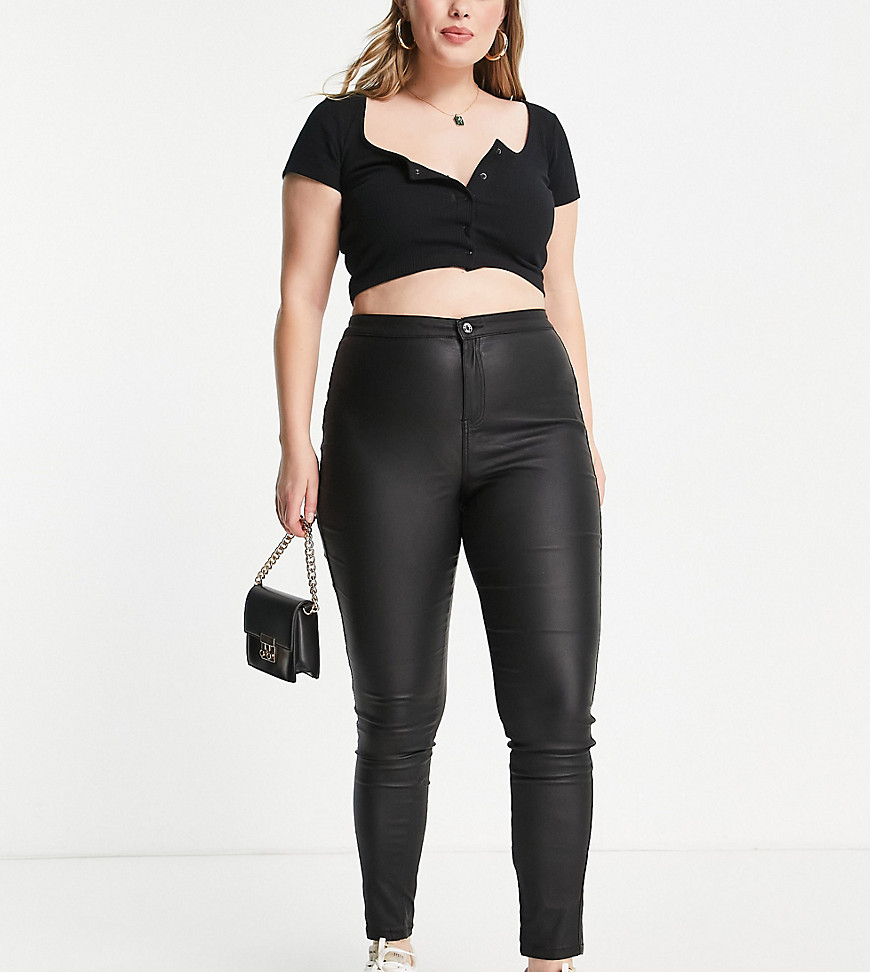 Missguided Plus Vice coated skinny jeans in black