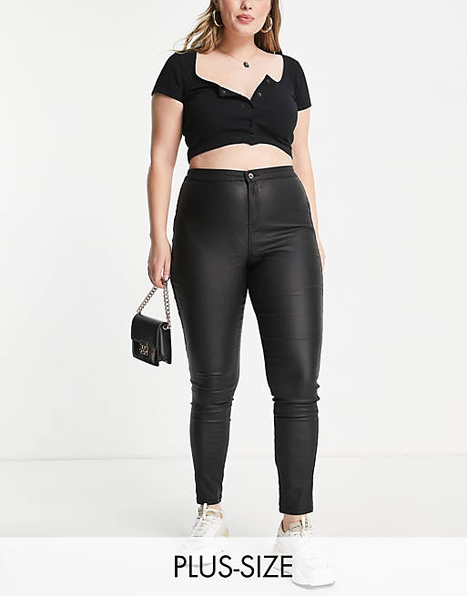Missguided Plus Vice coated skinny jeans in black