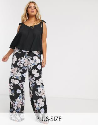 Missguided Plus wide leg pants in floral print-Multi