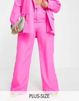 Missguided Plus wide leg trouser in hot pink
