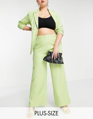 Missguided Plus wide leg trouser with split hem in lime - ASOS Price Checker