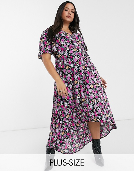Missguided Plus wrap dress in floral print