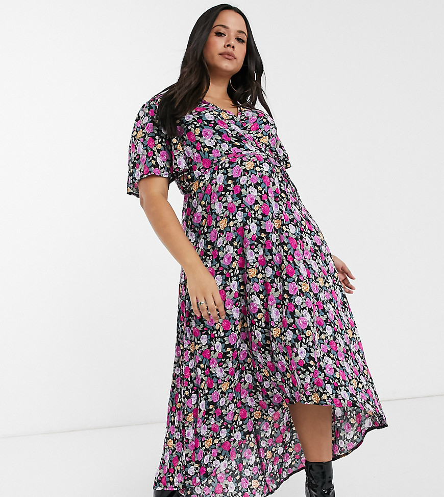 Missguided Plus wrap dress in floral print-Multi