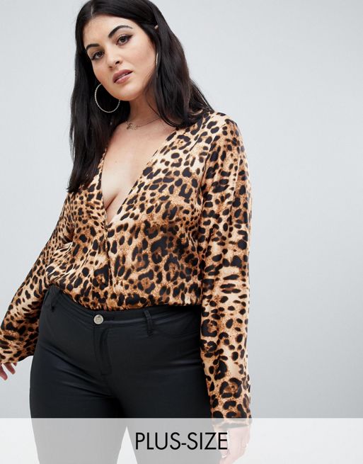 Missguided Plus wrap front body in leopard | ASOS