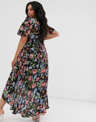 missguided plus wrap midi dress in floral print
