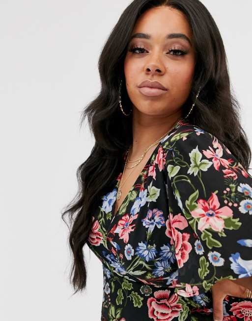 Missguided plus wrap midi shop dress in floral print