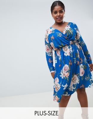 missguided plus wrap midi dress in floral print