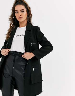 Missguided pocket detail coat in black