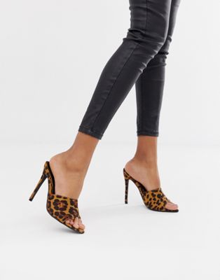 leopard heeled mules