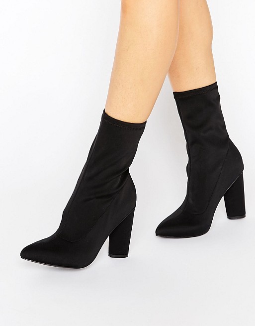 Missguided | Missguided Pointed Toe Neoprene Heeled Ankle Boot