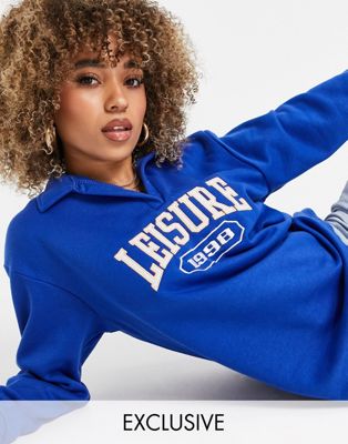 Missguided polo sweatshirt with leisure graphic in blue