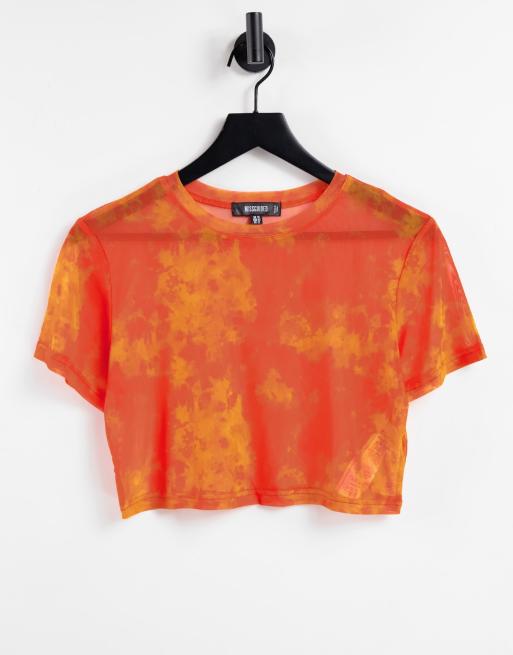 Missguided – Pomarańczowy top z siateczki z krótkim rękawem i wzorem tie-dye