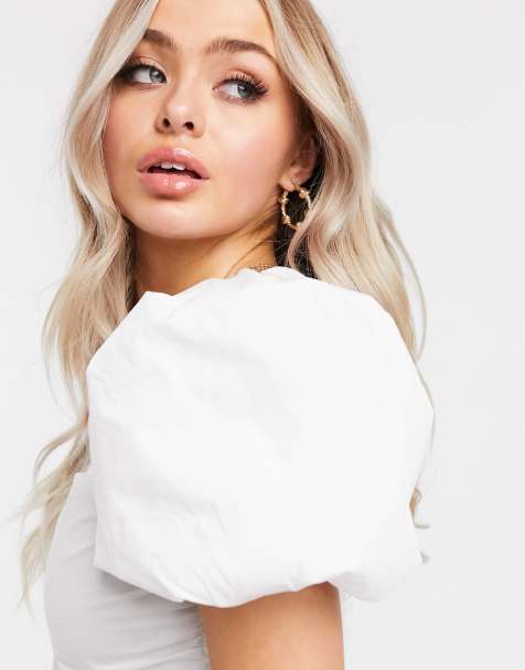 Missguided poplin blouse with puff sleeves in white - view 1