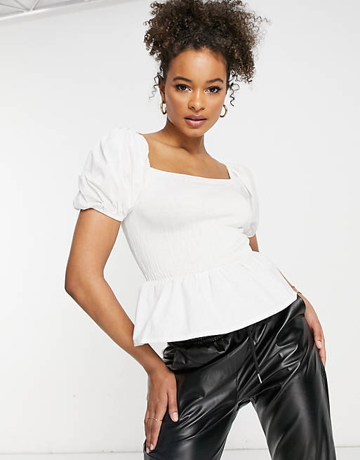 Missguided poplin mix top in white