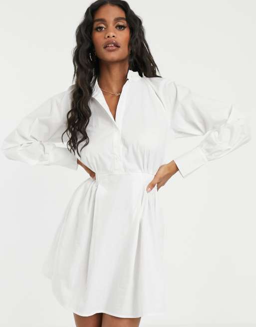 detectie optioneel opvolger Missguided - Poplin overhemdjurk met elastische taille in wit | ASOS