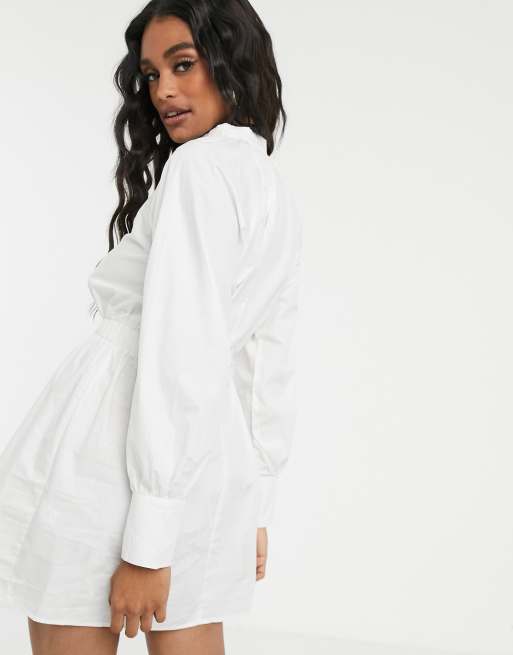 Missguided tall tie waist deals shirt dress in white