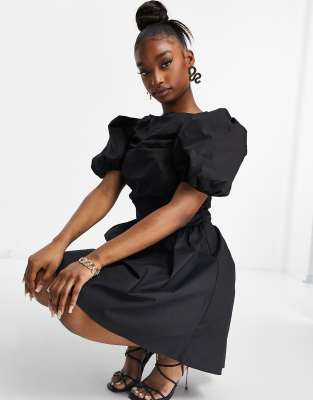 missguided black puff sleeve dress